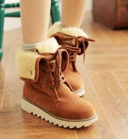 Bottes d’Hiver Fourrure – Snow Boots à Lacets Femme – Chaudes & Antidérapantes