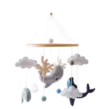 Wooden Crib Mobile Baby Bed Bell Rattle Toy Soft Felt Cartoon Bear Mobile bracket Newborn Music Box Bed Bell Hanging Bracket Toy