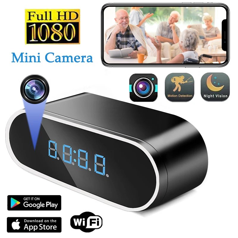 Smart Clock Camera Full HD 1080P Alarm Clock Mini Camera Wireless Wifi Control DVR Camcorder Home Surveillance Monitor Video