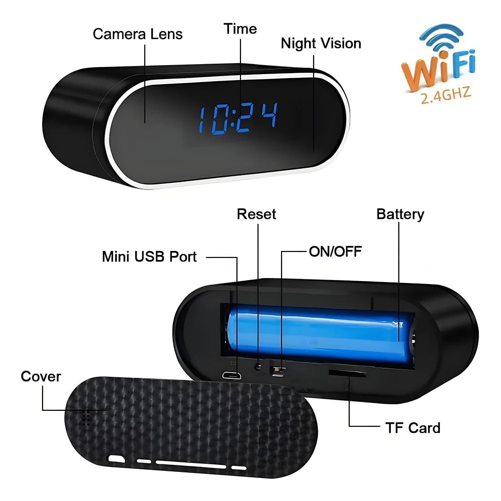 Smart Clock Camera Full HD 1080P Alarm Clock Mini Camera Wireless Wifi Control DVR Camcorder Home Surveillance Monitor Video
