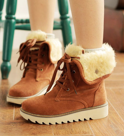 Bottes d’Hiver Fourrure – Snow Boots à Lacets Femme – Chaudes & Antidérapantes