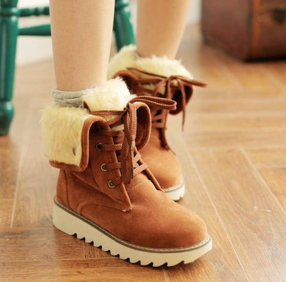 Bottes d’Hiver Fourrure – Snow Boots à Lacets Femme – Chaudes & Antidérapantes