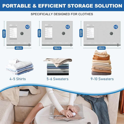 Vacuum Bags Clothes with USB Pump, Pack of 12 Vacuum Bags for Clothing (4 x 40 x 40 cm, 4 x 40 x 50 cm, 4 x 40 x 60 cm), Reusable Vacuum Bags for Travel - Space Saving Travel Essentials