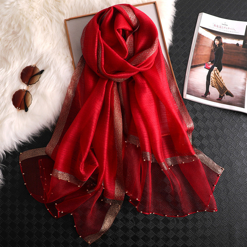 Mode Grand Rouge Soie Écharpe Femmes Mince Écharpe