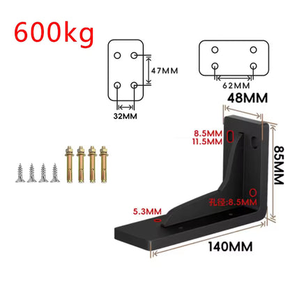 Shelf Brackets 12 Inch, Strong Heavy Duty Floating Shelf Brackets, Industrial Metal Iron Matte Black Shelving Brackets, Thick Brackets Loadbearing 600kg Wall Triangular Support Bracket Suspended TV Cabinet Desk Partition Fixed