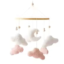Wooden Crib Mobile Baby Bed Bell Rattle Toy Soft Felt Cartoon Bear Mobile bracket Newborn Music Box Bed Bell Hanging Bracket Toy
