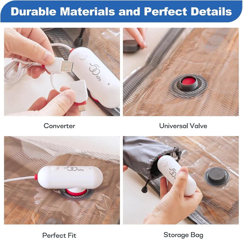 Vacuum Bags Clothes with USB Pump, Pack of 12 Vacuum Bags for Clothing (4 x 40 x 40 cm, 4 x 40 x 50 cm, 4 x 40 x 60 cm), Reusable Vacuum Bags for Travel - Space Saving Travel Essentials