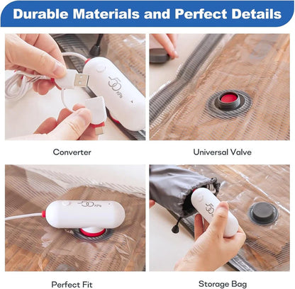 Vacuum Bags Clothes with USB Pump, Pack of 12 Vacuum Bags for Clothing (4 x 40 x 40 cm, 4 x 40 x 50 cm, 4 x 40 x 60 cm), Reusable Vacuum Bags for Travel - Space Saving Travel Essentials