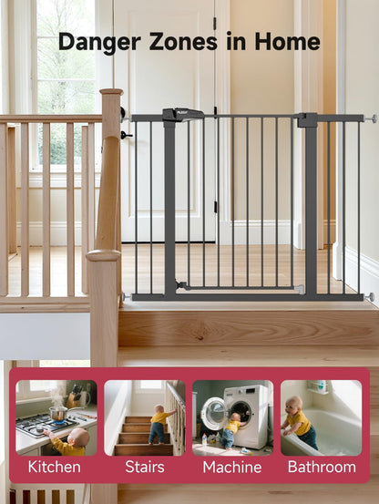 30" Extra Tall Baby Gate for Stairs, Dog Gate for Doorways, Walk Thru Auto Close Metal Child Gate for The House, Stairs and Doorways, Pet Gate Pressure Mounted Dog Gate Indoor