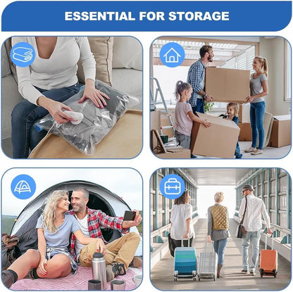 Vacuum Bags Clothes with USB Pump, Pack of 12 Vacuum Bags for Clothing (4 x 40 x 40 cm, 4 x 40 x 50 cm, 4 x 40 x 60 cm), Reusable Vacuum Bags for Travel - Space Saving Travel Essentials