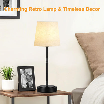 Cordless Table Lamps Set of 2 – Battery Operated Lamp with 5200mAh Rechargeable Battery, Stepless Dimmable Black Lamps with Beige Shade, Wireless Lamps for Dining Room & Nightstand (Bulbs Included)