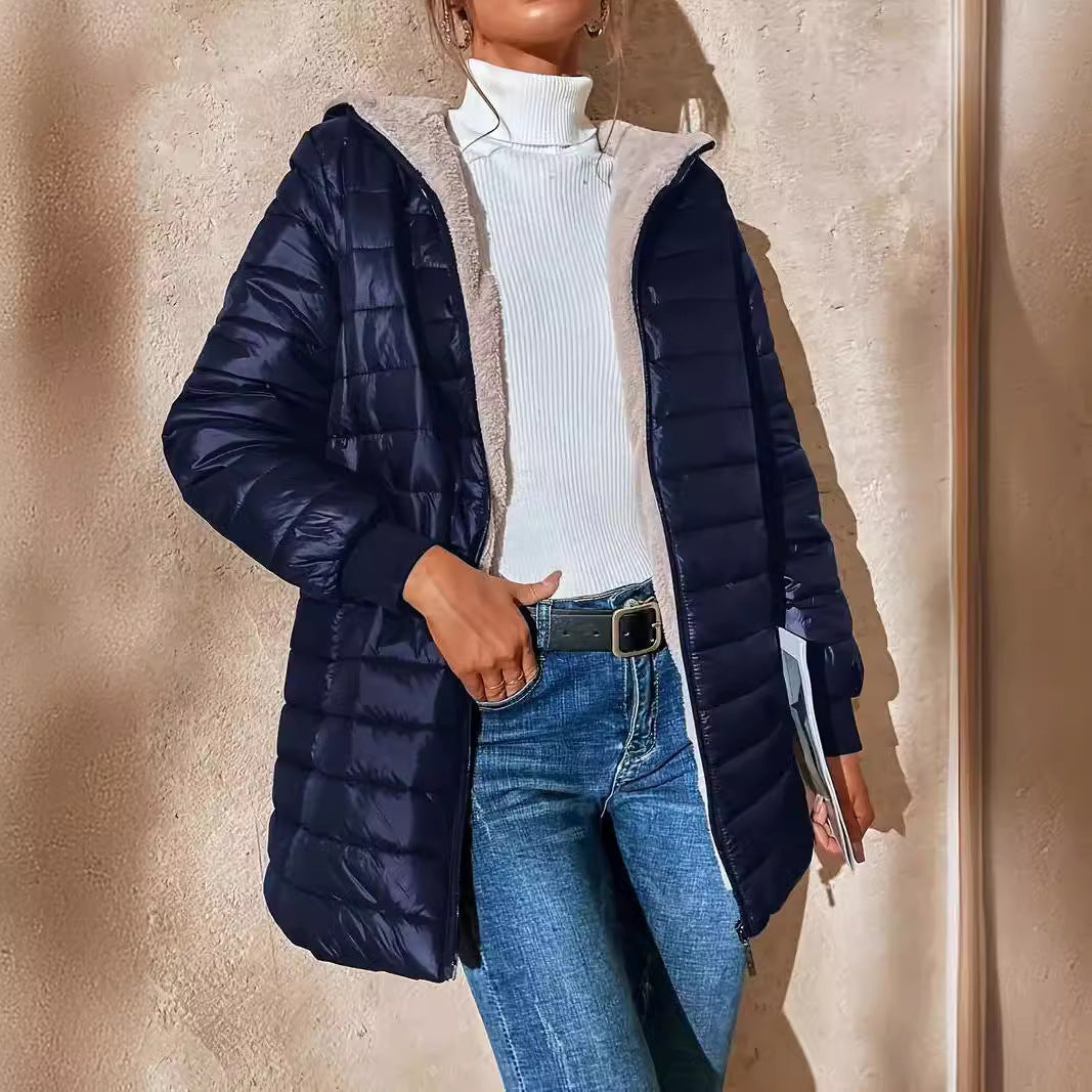 Veste Longue Matelassée à Capuche – Doublée Polaire & Coupe Ample