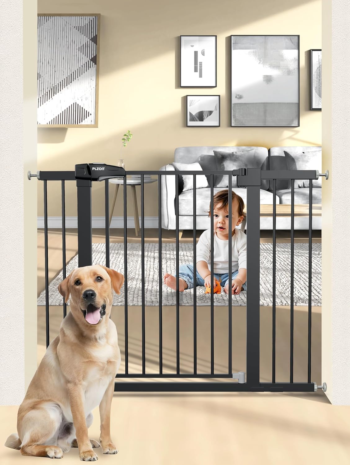 30" Extra Tall Baby Gate for Stairs, Dog Gate for Doorways, Walk Thru Auto Close Metal Child Gate for The House, Stairs and Doorways, Pet Gate Pressure Mounted Dog Gate Indoor