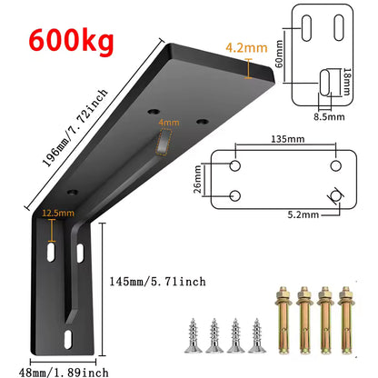 Shelf Brackets 12 Inch, Strong Heavy Duty Floating Shelf Brackets, Industrial Metal Iron Matte Black Shelving Brackets, Thick Brackets Loadbearing 600kg Wall Triangular Support Bracket Suspended TV Cabinet Desk Partition Fixed
