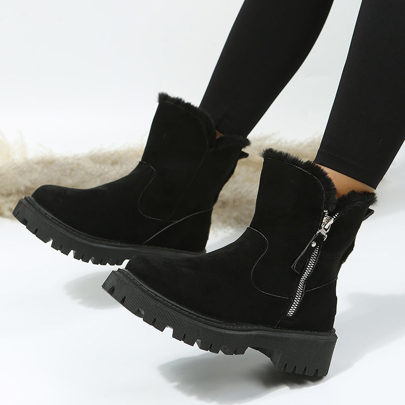 Bottes courtes en daim fourrure intégrée