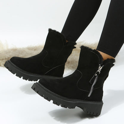 Bottes courtes en daim fourrure intégrée