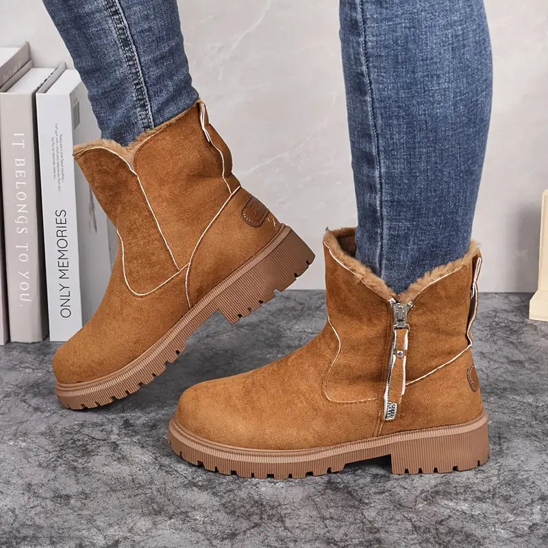 Bottes courtes en daim fourrure intégrée
