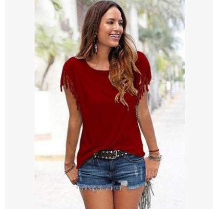 T-shirt à Franges Coton Style Américain