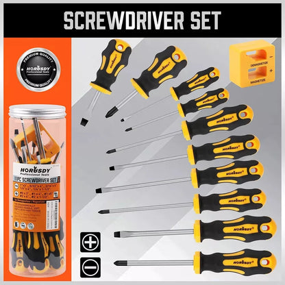 11-Piece Magnetic Screwdriver Set Phillips Flat Head Tip with Magnetizer
