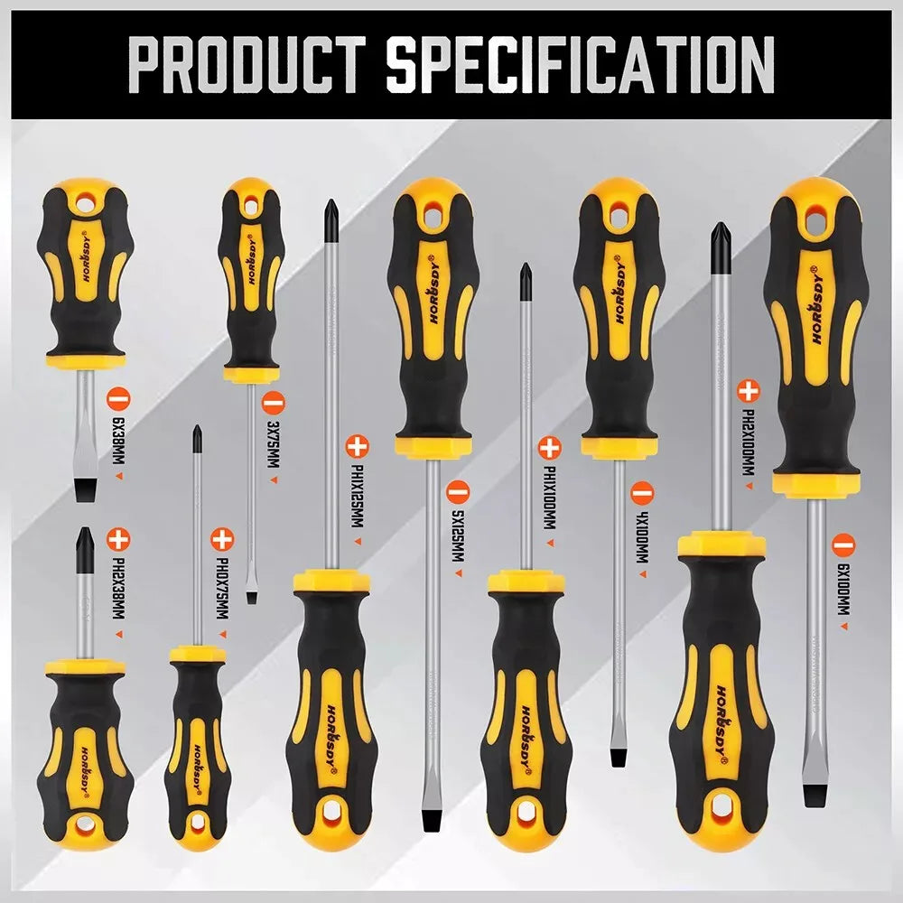 11-Piece Magnetic Screwdriver Set Phillips Flat Head Tip with Magnetizer