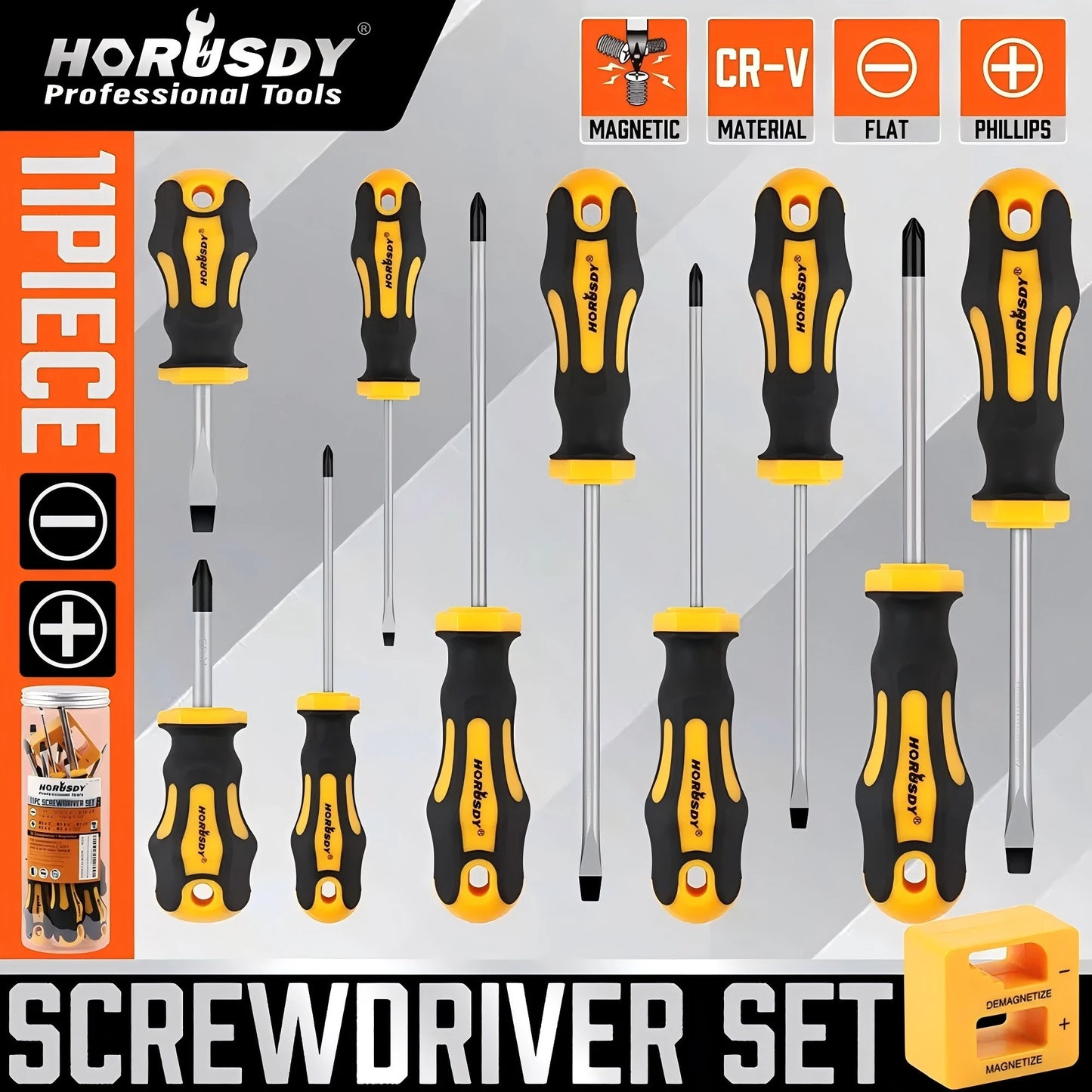 11-Piece Magnetic Screwdriver Set Phillips Flat Head Tip with Magnetizer