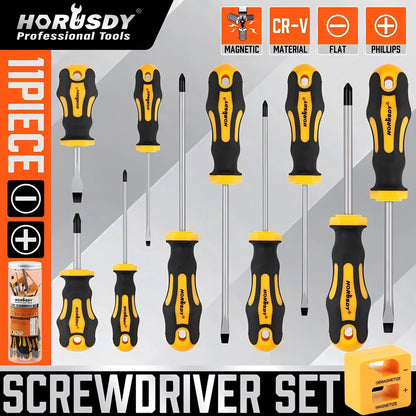 11-Piece Magnetic Screwdriver Set Phillips Flat Head Tip with Magnetizer