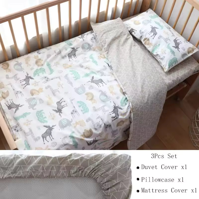 3 Pcs Baby Crib Bedding Set Pure Cotton Bed Linens Boy Girl Cot Kit Include Pillowcase Sheet Duvet Cover Children Room Decoration