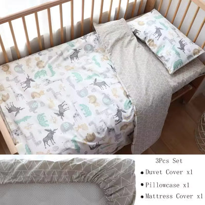 3 Pcs Baby Crib Bedding Set Pure Cotton Bed Linens Boy Girl Cot Kit Include Pillowcase Sheet Duvet Cover Children Room Decoration