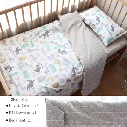 3 Pcs Baby Crib Bedding Set Pure Cotton Bed Linens Boy Girl Cot Kit Include Pillowcase Sheet Duvet Cover Children Room Decoration