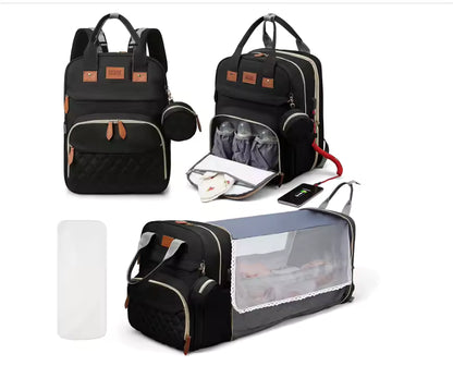 Diaper Bag Backpack  Foldable Baby Bed Waterproof Travel Bag with USB Charge Diaper Bag Backpack with Changing Bed 3 types