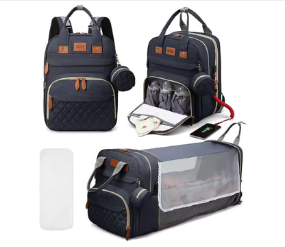 Diaper Bag Backpack  Foldable Baby Bed Waterproof Travel Bag with USB Charge Diaper Bag Backpack with Changing Bed 3 types