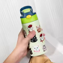 Kids Insulated Water Bottle with Straw Lid & Handle Stainless Steel Metal Tumbler Leak Proof Double Wall Vacuum Kids Cup Toddler Water Bottle for School Boys Girls