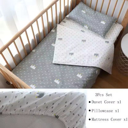 3 Pcs Baby Crib Bedding Set Pure Cotton Bed Linens Boy Girl Cot Kit Include Pillowcase Sheet Duvet Cover Children Room Decoration