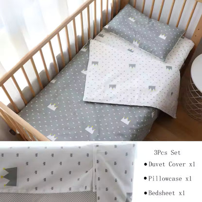 3 Pcs Baby Crib Bedding Set Pure Cotton Bed Linens Boy Girl Cot Kit Include Pillowcase Sheet Duvet Cover Children Room Decoration