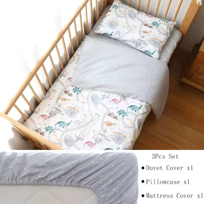 3 Pcs Baby Crib Bedding Set Pure Cotton Bed Linens Boy Girl Cot Kit Include Pillowcase Sheet Duvet Cover Children Room Decoration