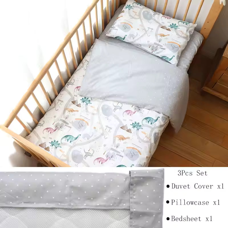 3 Pcs Baby Crib Bedding Set Pure Cotton Bed Linens Boy Girl Cot Kit Include Pillowcase Sheet Duvet Cover Children Room Decoration