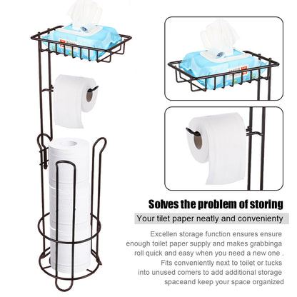 Toilet Paper Holder Upgraded Toilet Paper Stand with 4 Raised Feet Metal Free Standing Tissue Paper Roll Dispenser with Storage Shelf Sturdy Bathroom Accessories