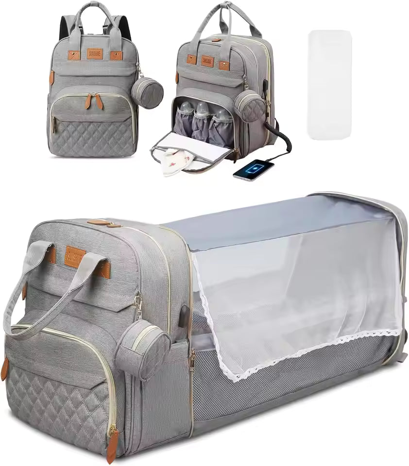 Diaper Bag Backpack  Foldable Baby Bed Waterproof Travel Bag with USB Charge Diaper Bag Backpack with Changing Bed 3 types