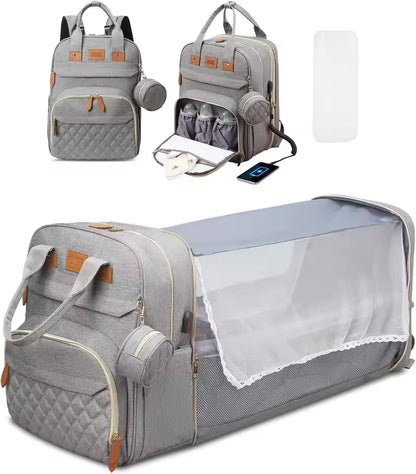 Diaper Bag Backpack  Foldable Baby Bed Waterproof Travel Bag with USB Charge Diaper Bag Backpack with Changing Bed 3 types