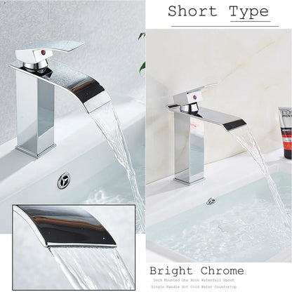 Chrome Vessel Sink Faucet, Tall Waterfall Bathroom Faucet Deck Mounted Bathroom Basin Faucet Waterfall Vanity Sink Hot and Cold Water Mixer Tap,Chrome,Black, Color