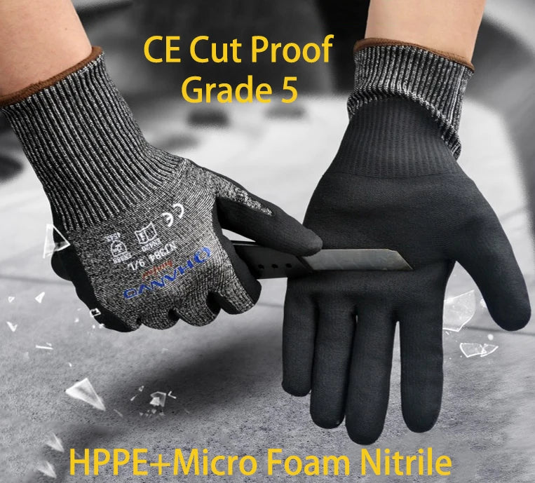 ANSI A4 Cut Resistant Work Gloves with Extreme Lightweight & Thin HPPE Micro Foam Nitrile Maxi High Flex Proof Glass Handling Butcher Safety Gloves