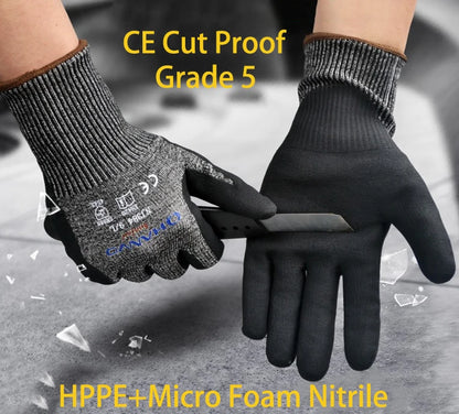 ANSI A4 Cut Resistant Work Gloves with Extreme Lightweight & Thin HPPE Micro Foam Nitrile Maxi High Flex Proof Glass Handling Butcher Safety Gloves