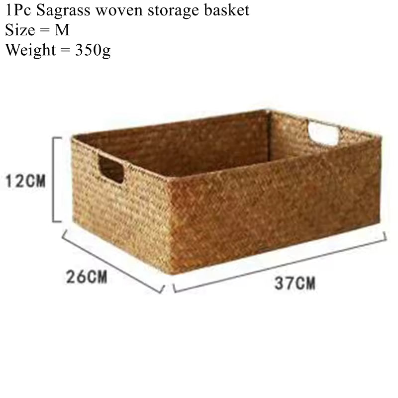 Scalloped Wicker Basket, Hand-woven Rattan Baskets with Built-in Handles, Water Hyacinth Basket for Organizing and Decor