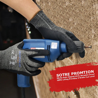 ANSI A4 Cut Resistant Work Gloves with Extreme Lightweight & Thin HPPE Micro Foam Nitrile Maxi High Flex Proof Glass Handling Butcher Safety Gloves