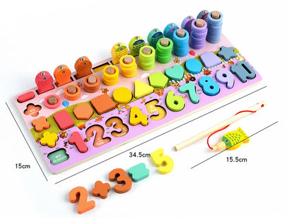 3D Preschool Children Educational Toys Wooden Montessori Arithmetic Magnetic Fishing Digital Shape Matching Building Block Toys