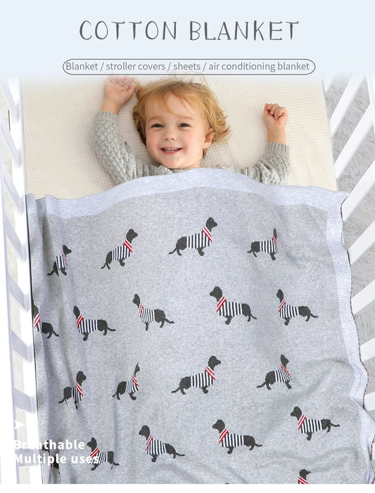 Baby Blankets Newborn Cartoon Swaddle Wrap Monthly Blankets 100%Cotton Knitted Toddler Infant Outdoor Playing Clip Mats 100*80cm