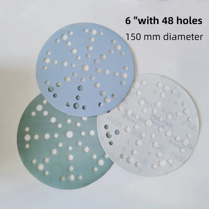 6-Inch 49-Hole 320 Grit Sanding Discs - Heavy-Duty Hook & Loop Film Discs - Sandpaper for Random Orbital Sanders - 50 Pack Box