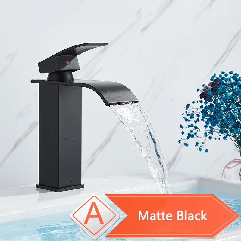 Chrome Vessel Sink Faucet, Tall Waterfall Bathroom Faucet Deck Mounted Bathroom Basin Faucet Waterfall Vanity Sink Hot and Cold Water Mixer Tap,Chrome,Black, Color