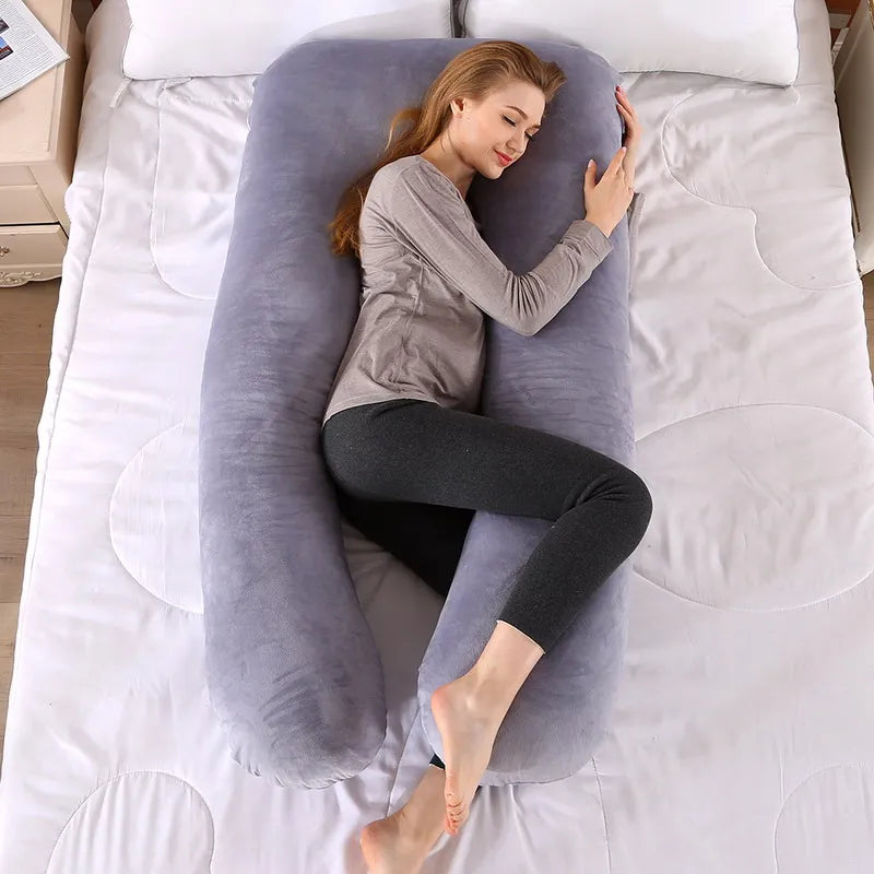 140x70cm 3000g 6.6lb Soft Pregnant Pillow U Type Lumbar Pillow Multi Function Side Protect Cushion for Pregnancy Women  velvet