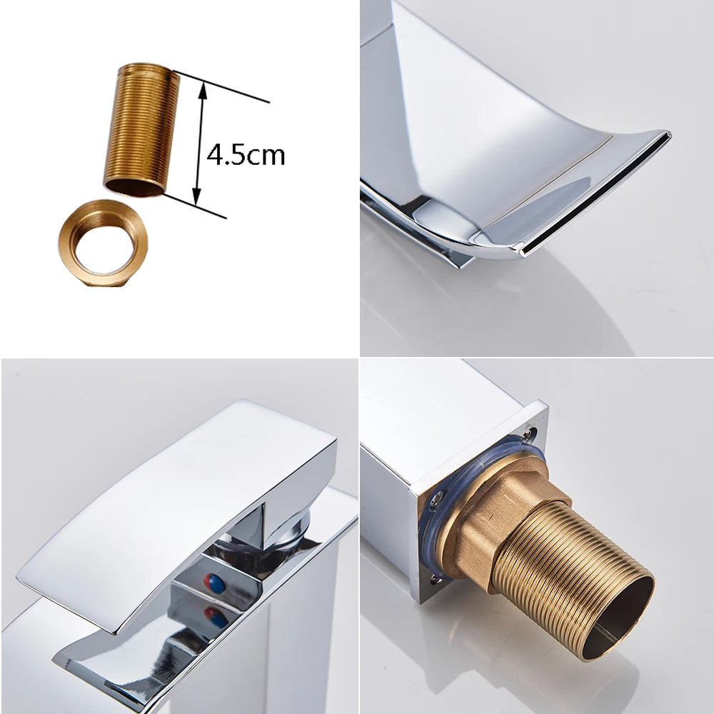 Chrome Vessel Sink Faucet, Tall Waterfall Bathroom Faucet Deck Mounted Bathroom Basin Faucet Waterfall Vanity Sink Hot and Cold Water Mixer Tap,Chrome,Black, Color